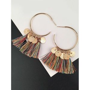 Colorful fringe gold hoops